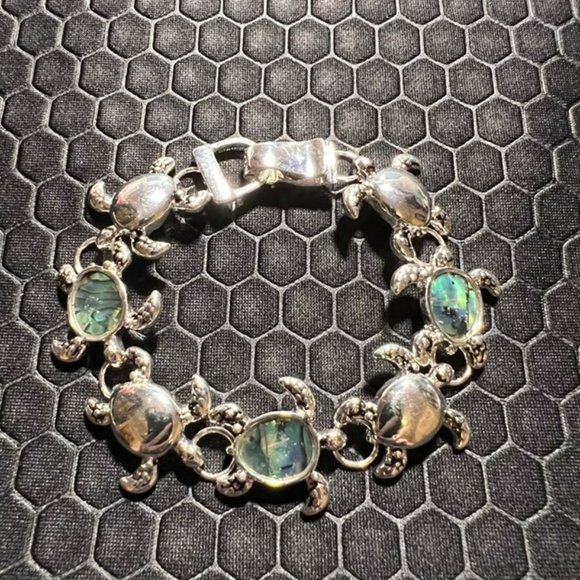 Venice By The Sea Jewelry Jewelry - Turtle Bracelet with Green Abalone Stones 18K White Gold PLated
